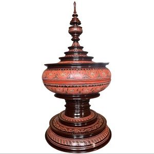 Early 20th Century style Burmese Buddhist lacquer offering bowel from Bagan